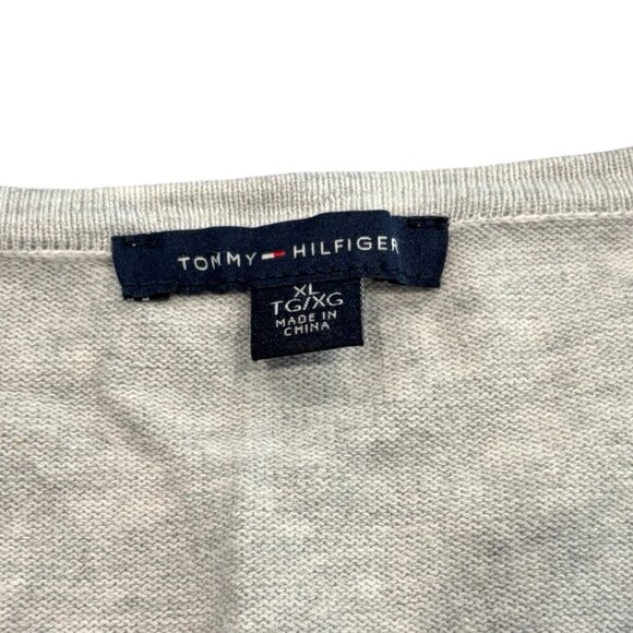 Tommy Hilfiger XL Argyle Sweater Gray Cream Metallic V-Neck Classic Fall Preppy - Picture 4 of 5